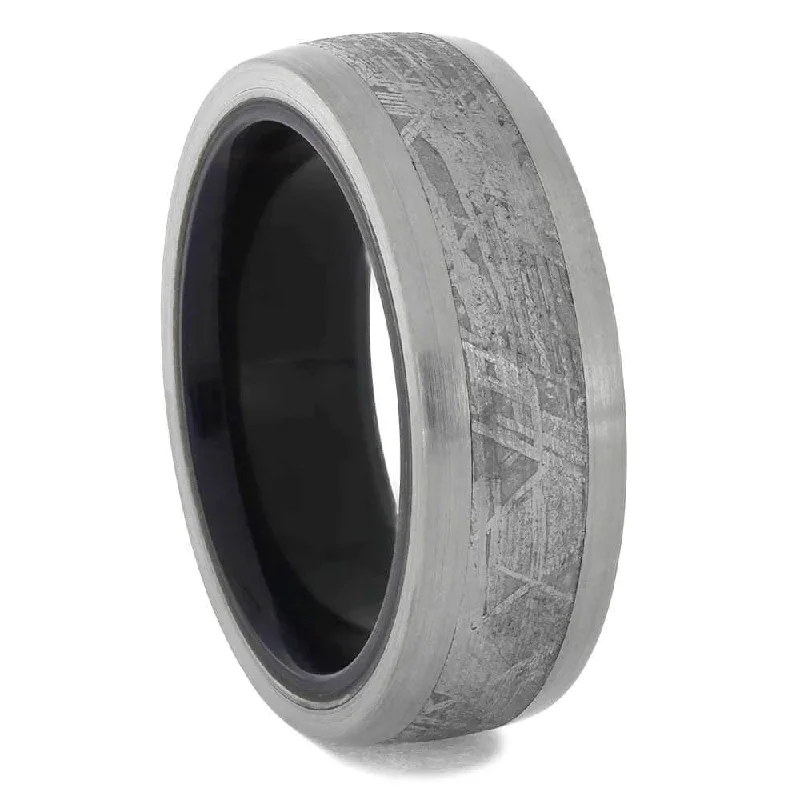 Gibeon Meteorite Wedding Band with Mokume Sleeve