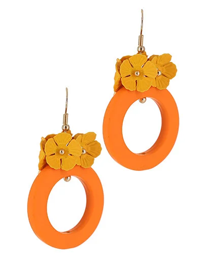 Orange Earrings w/ Yellow Flowers