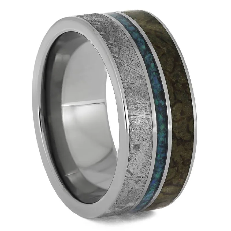 Dinosaur Fossil, Meteorite & Opal Men's Ring