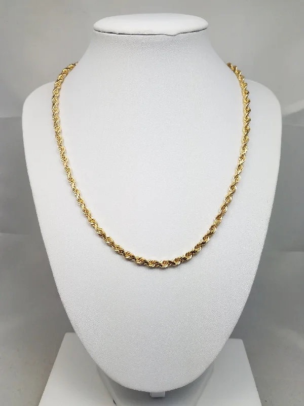 Classic 18" Solid 14k Yellow Gold Diamond Cut Rope Chain Necklace