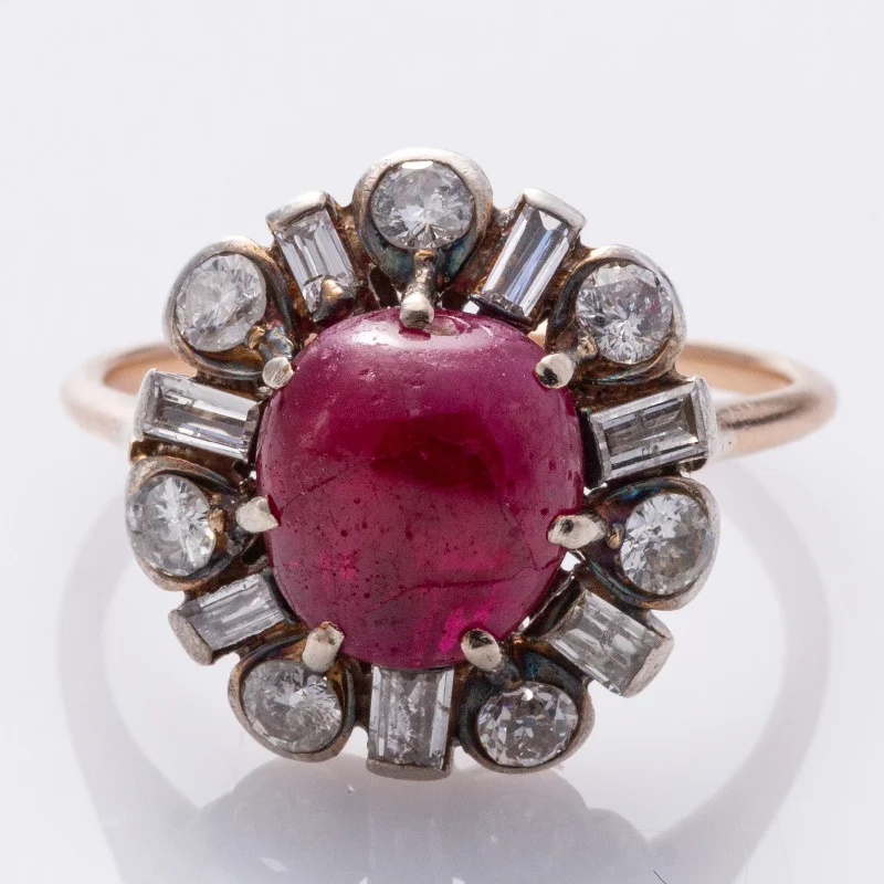 14K Rose and White Gold Ruby and Diamond Ring | 4.39ct, 0.92ctw | SZ 7.75 |