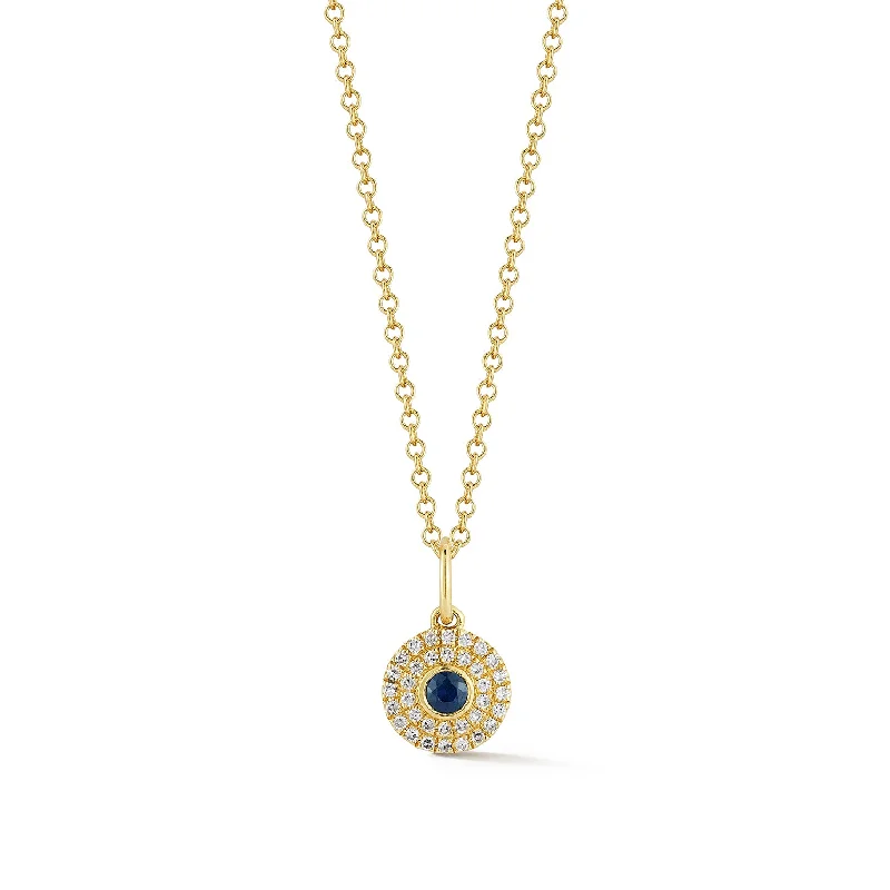 Diamond & Round Blue Sapphire Gem Necklace