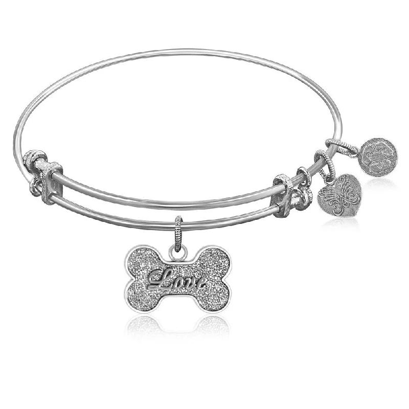 Expandable Bangle in White Tone Brass with Dog Bone Symbol