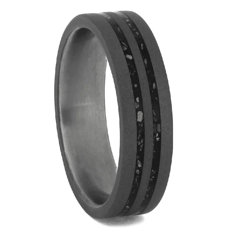 Sandblasted Titanium Wedding Band with Black Stardust™ In Stock