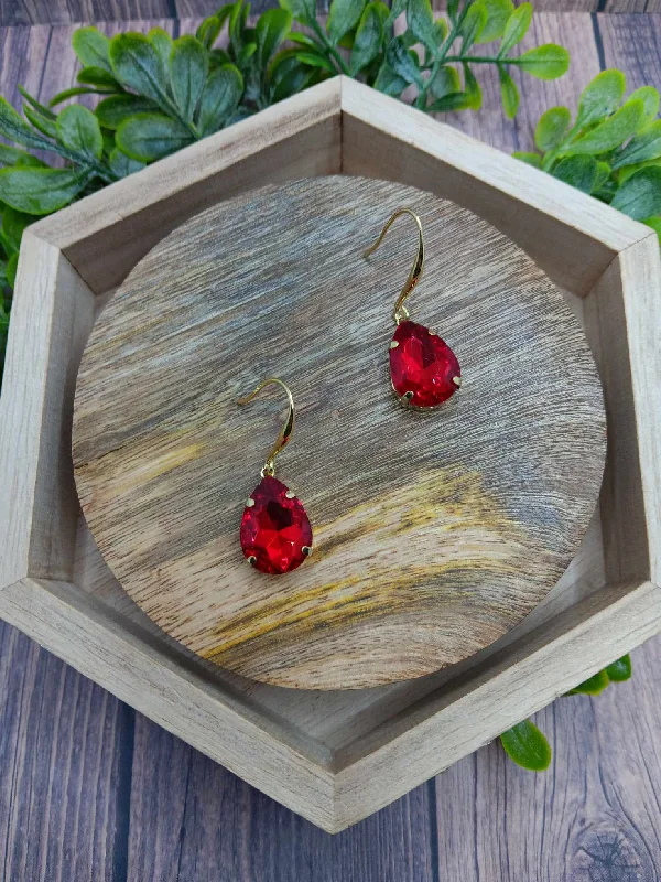 Red Teardrop Rhinestone Earrings