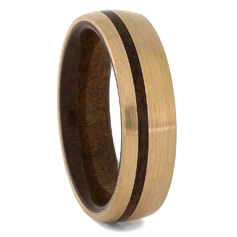 Brushed Rose Gold Ring with Wood