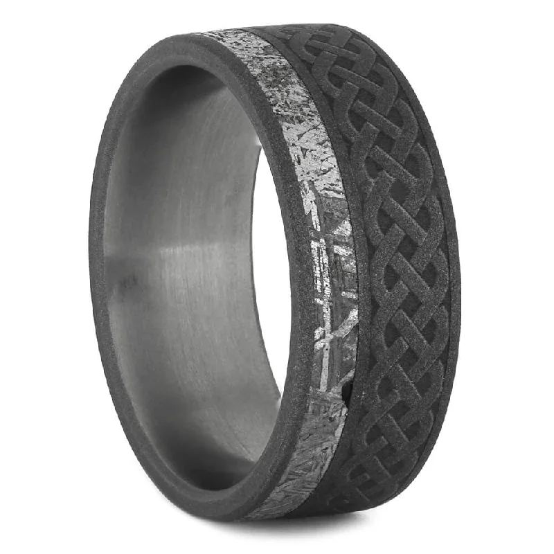 Celtic Ring with Gibeon Meteorite and Sandblasted Finish