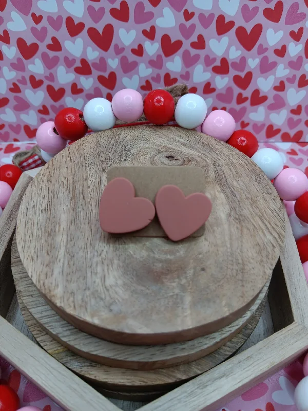 Ash Pink Clay Style Heart Earrings