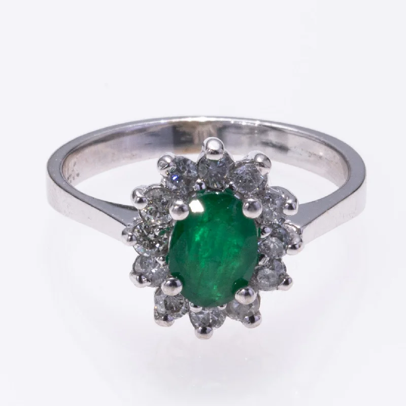 14k White Gold Emerald and Diamond Ring | 0.54ct, 0.43ctw | SZ 6