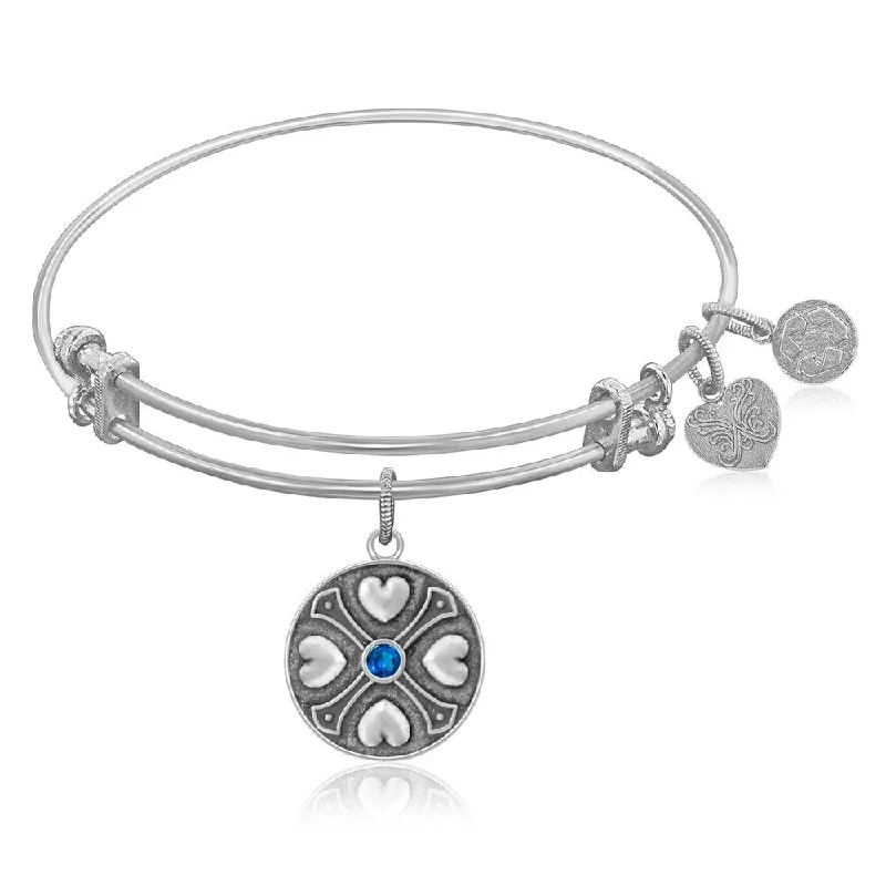 Expandable Bangle in White Tone Brass with Sapphire September Symbol