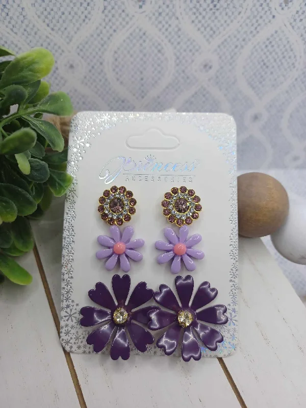 Purple Flower Set of Earrings