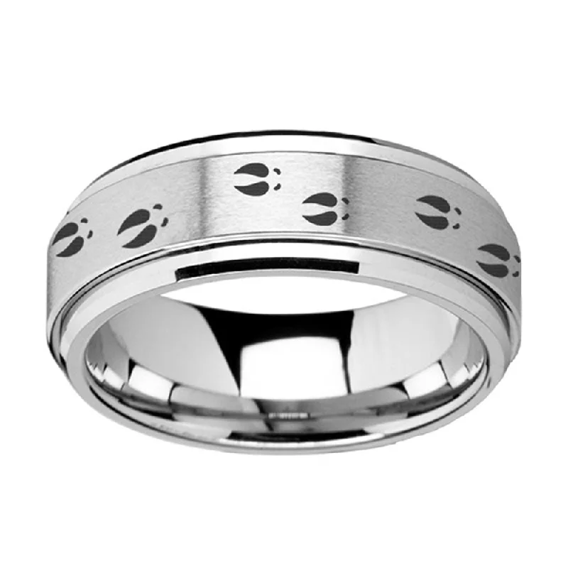 Spinner Ring with Deer Tracks Engraving in Tungsten Band