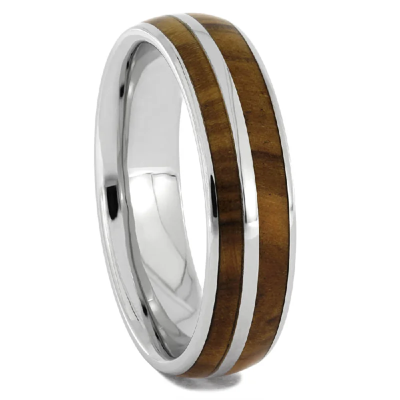 Platinum Wedding Band with Olive Wood Accents