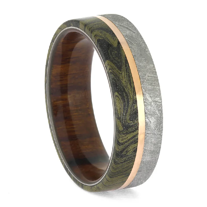 Gold-Embellished Mokume & Meteorite Wedding Band