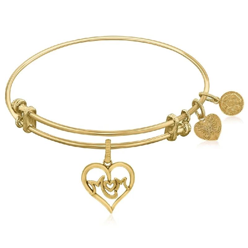 Expandable Yellow Tone Brass Bangle with M-Heart-M Symbol