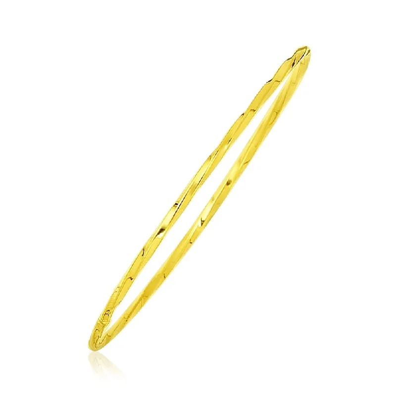 14k Yellow Gold Thin Twisted Shiny Bangle