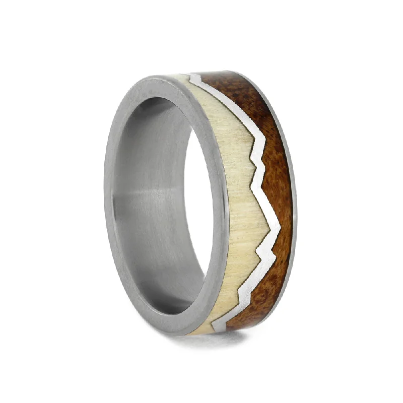 Men's Wood Wedding Band With Mountain Ring Design