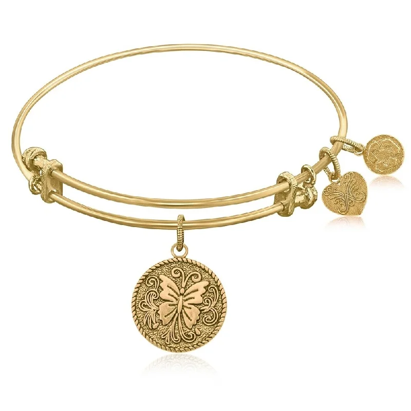 Expandable Bangle in Yellow Tone Brass with Butterfly Transformation Symbol