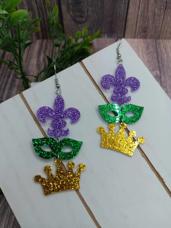 Mardi Gras Glitter Style Drop Earrings