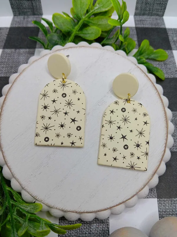 Cream Clay Style Star Earrings