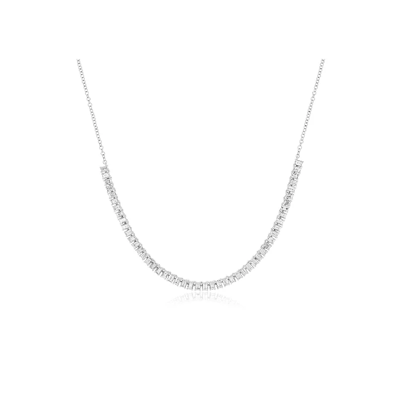 Prong Set Diamond Baguette Segment Necklace