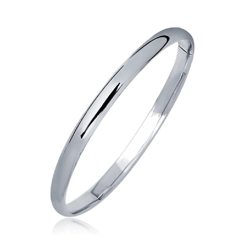 14k White Gold Dome Children's Bangle with a Polished Finish