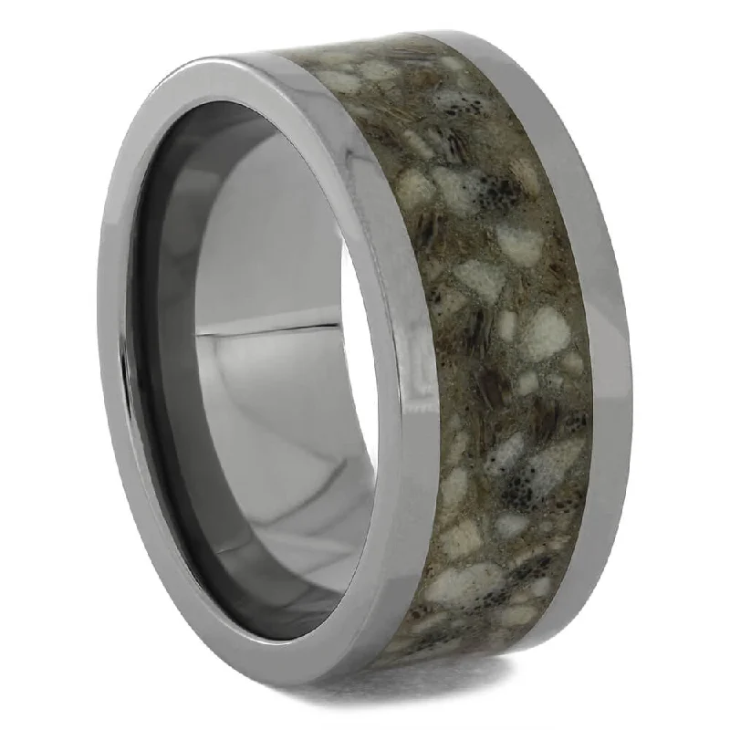 Crushed Deer Antler in Polished Titanium Wedding Band