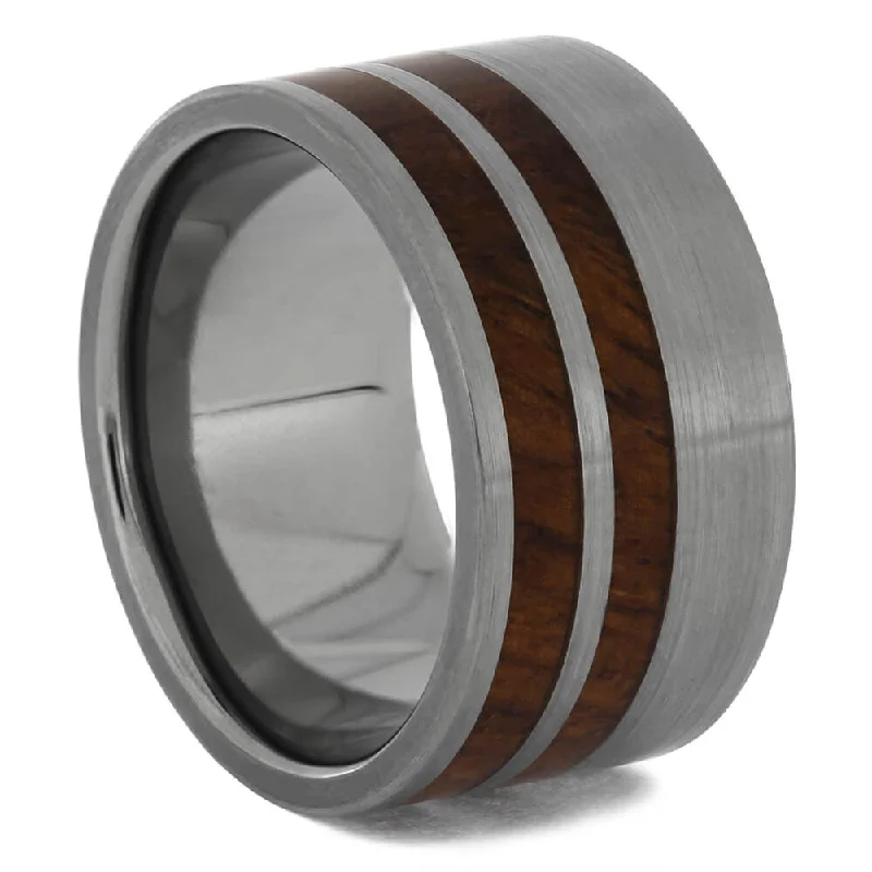 Men's Titanium Ring with Wood Pinstripes