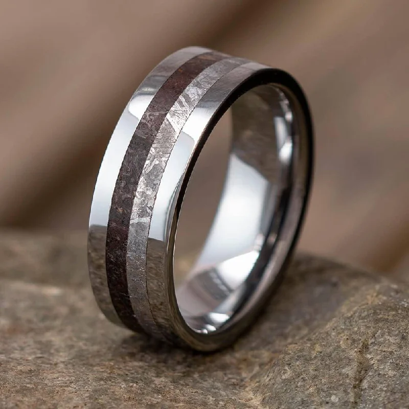 Tungsten Meteorite & Dinosaur Bone Wedding Band