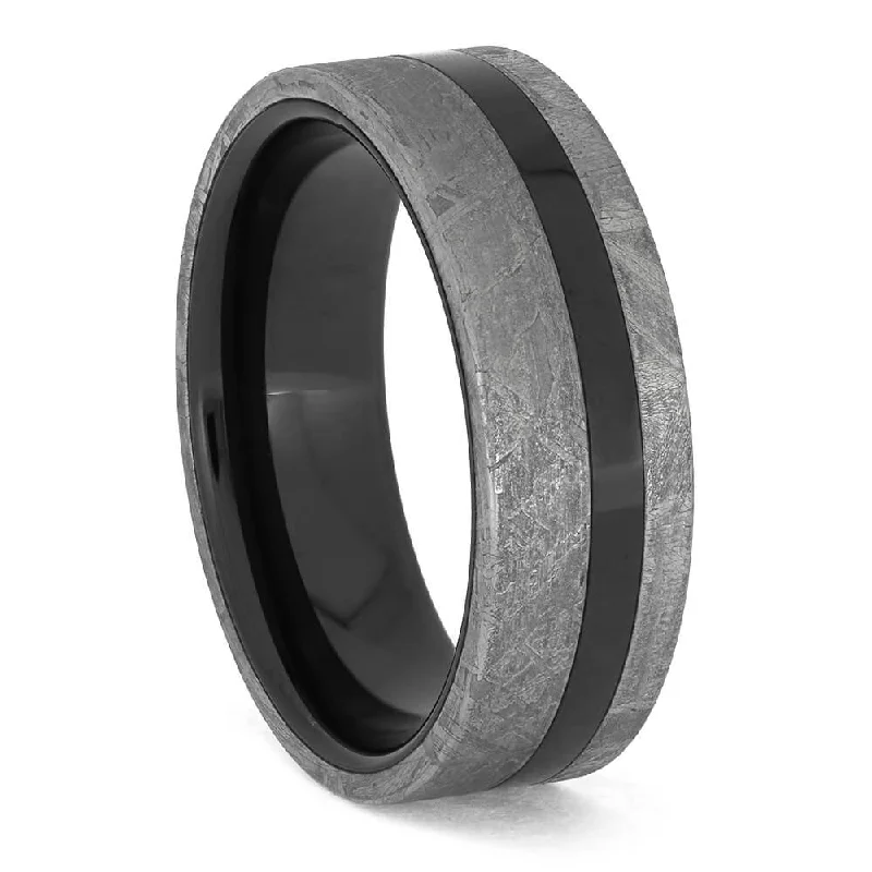 Galactic Meteorite on a Polished Black Ceramic Band