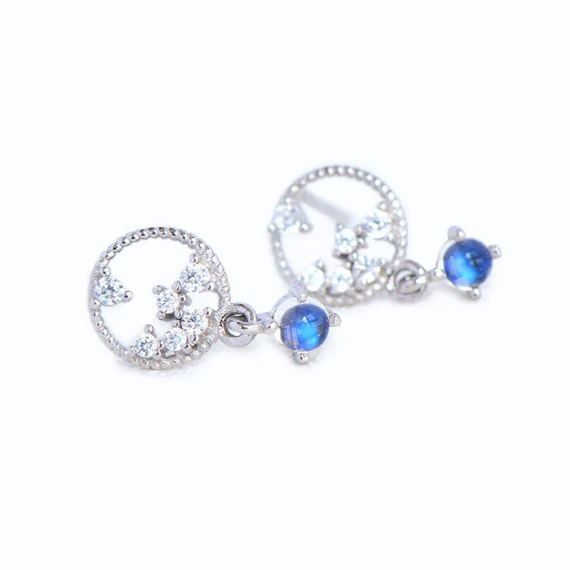 Moonstone Zircon Stud Earrings in White Gold Plated Sterling Silver Jewelry Accessories Women