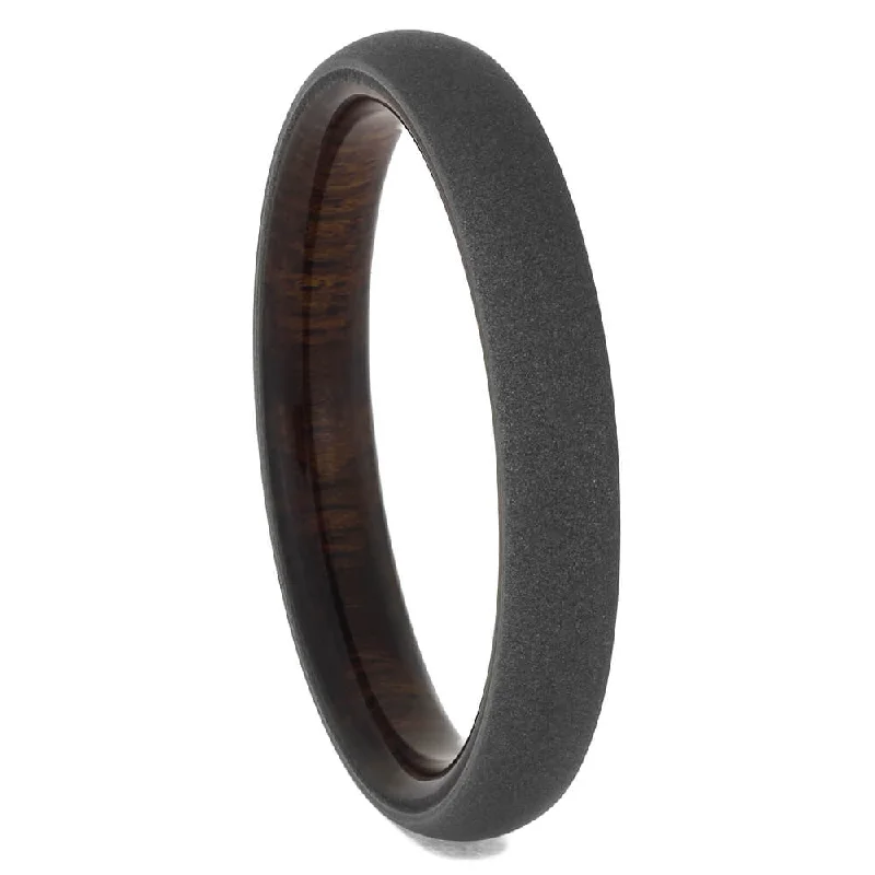 Thin Sandblasted Titanium Ring with Wood