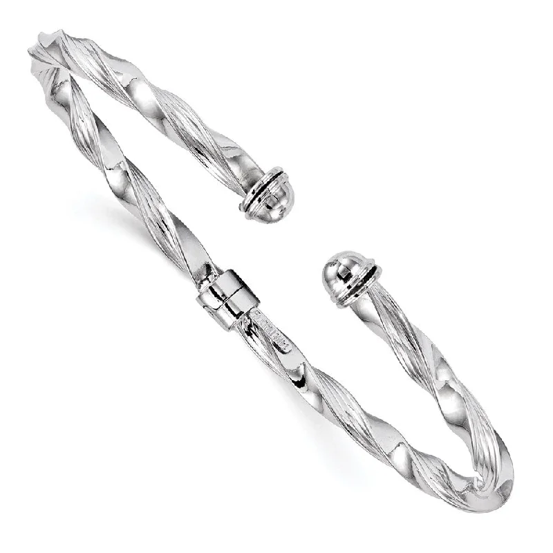 14k White Gold 4mm Textured Hinge Cuff Bangle