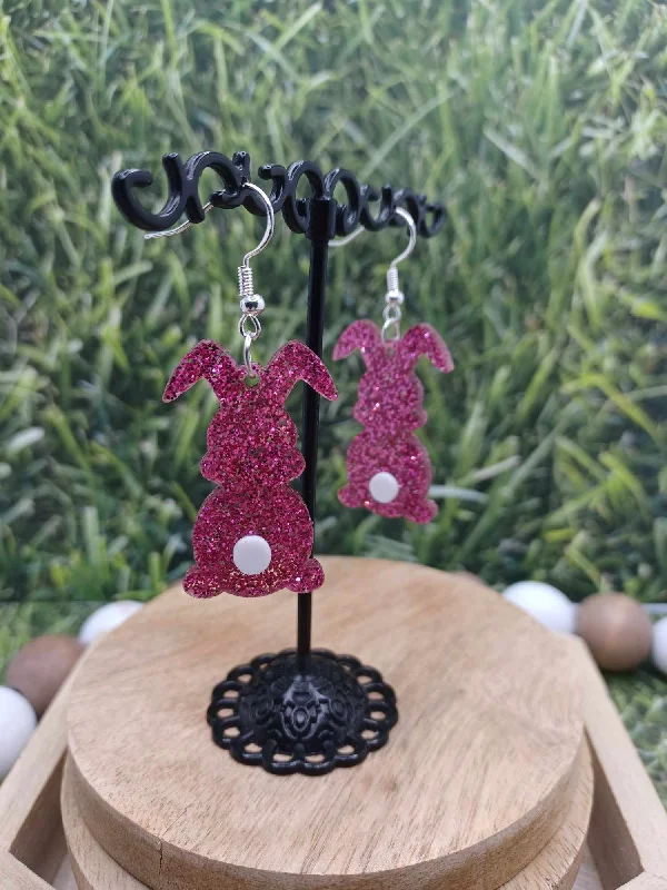 Hot Pink Glitter Bunny Butt Earrings