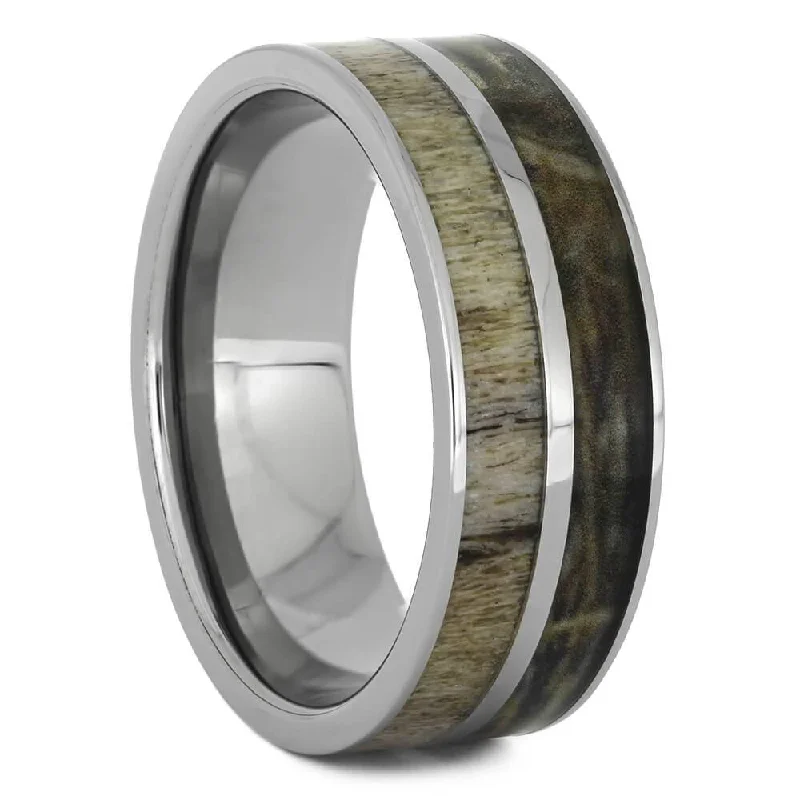 Camo Wedding Band with Antler Inlay