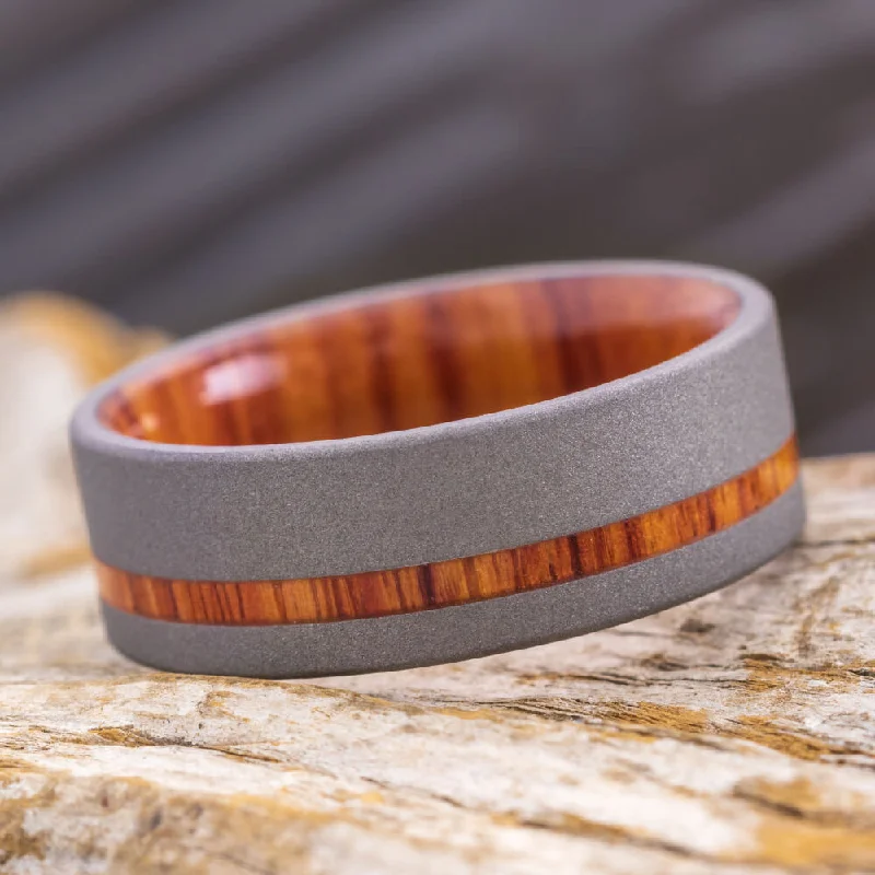 8mm Tulipwood & Sandblasted Titanium Ring