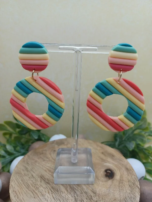 Blue, Teal, Yellow, Pink, & Red Circle Clay Style Earrings