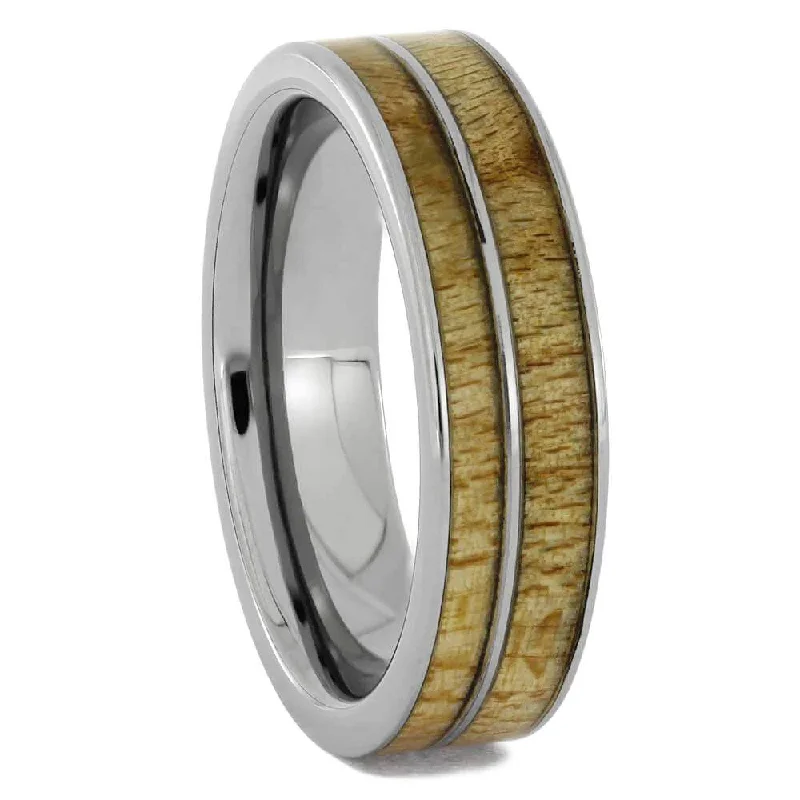 Maple Wood Wedding Band in Polished Titanium