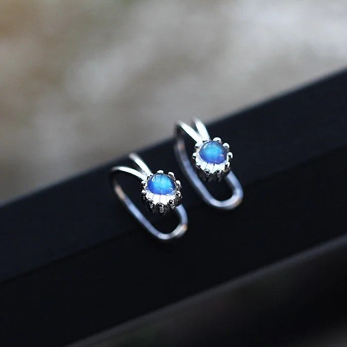 Moonstone Clip Earrings in Sterling Silver Handmade Jewelry Accessories for Women