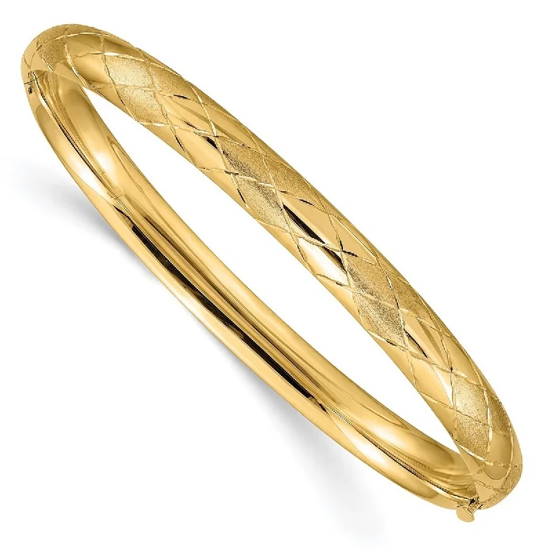 Curata 14k Yellow Gold 6.5mm Sparkle Cut Fancy Hinged Cuff Stackable Bangle