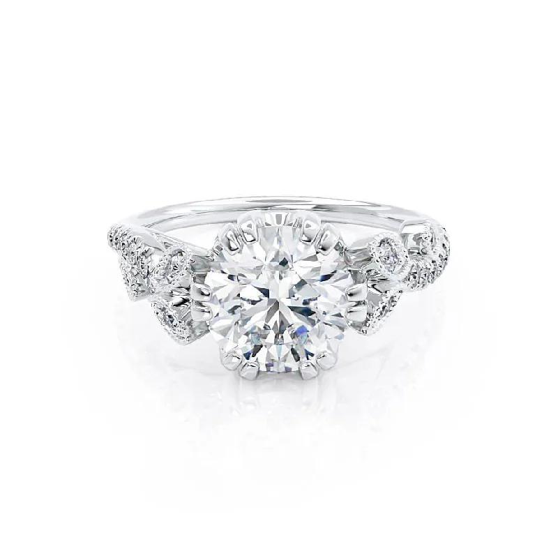 1.50 CT Round Shaped Moissanite Cluster Style Engagement Ring