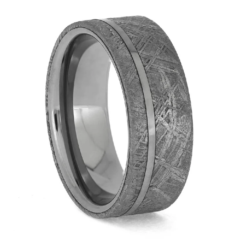 Rugged Meteorite and Tungsten Ring for Men