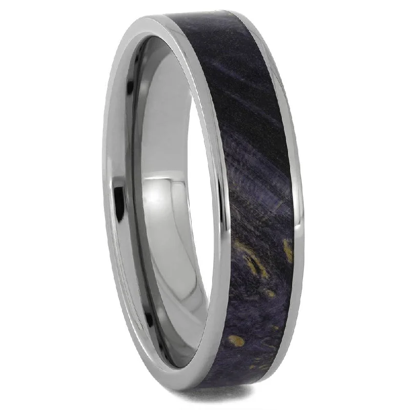 Purple Burl Wood Ring with Titanium Sleeve