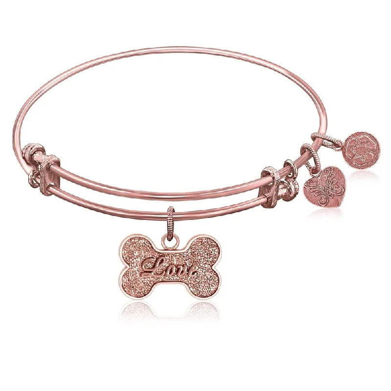 Expandable Bangle in Pink Tone Brass with Dog Bone Symbol