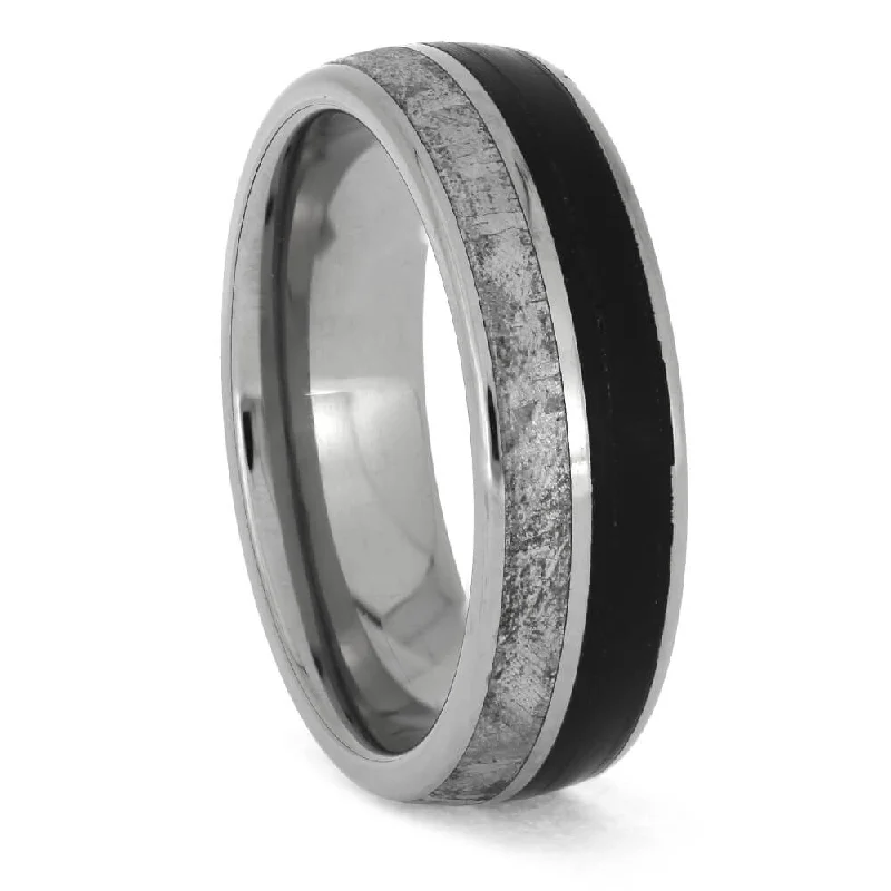 Vinyl Record Wedding Band with Meteorite