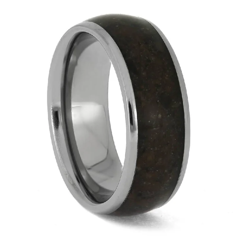 Dark Petrified Wood in Titanium Ring