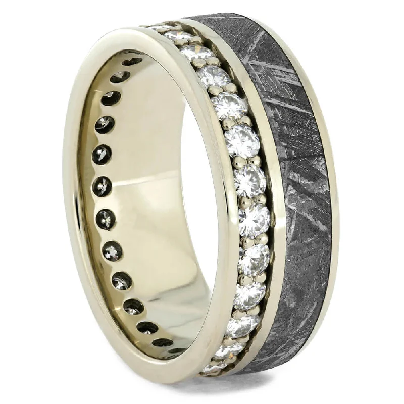 White Gold Moissanite Eternity Ring with Meteorite