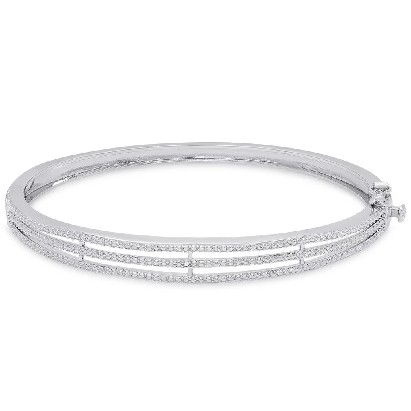 Finesque Silver Overlay Diamond Accent Three Row Bangle