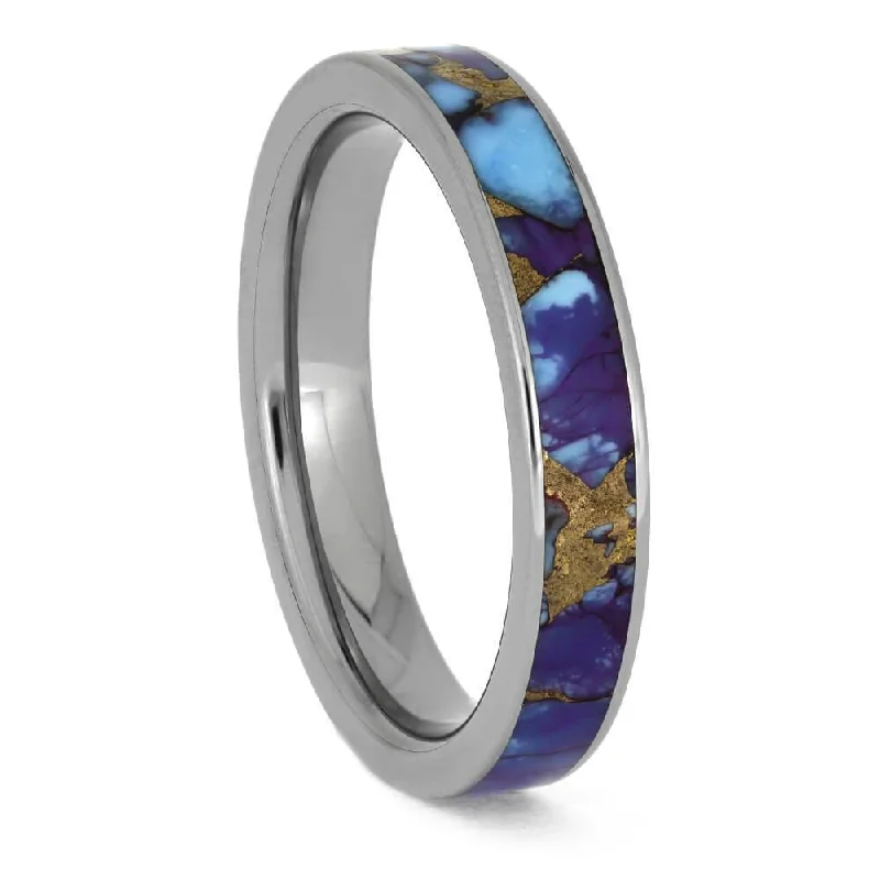 Titanium Ring with Lava Turquoise Mosaic Inlay