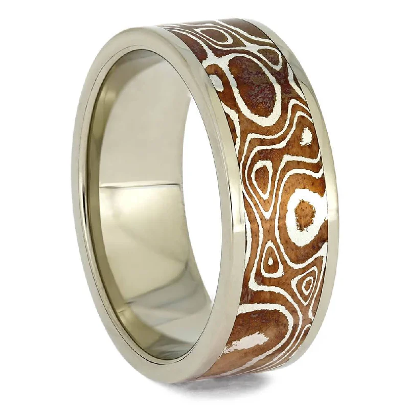 Copper Silver Mokume Wedding Band with White Gold Edges